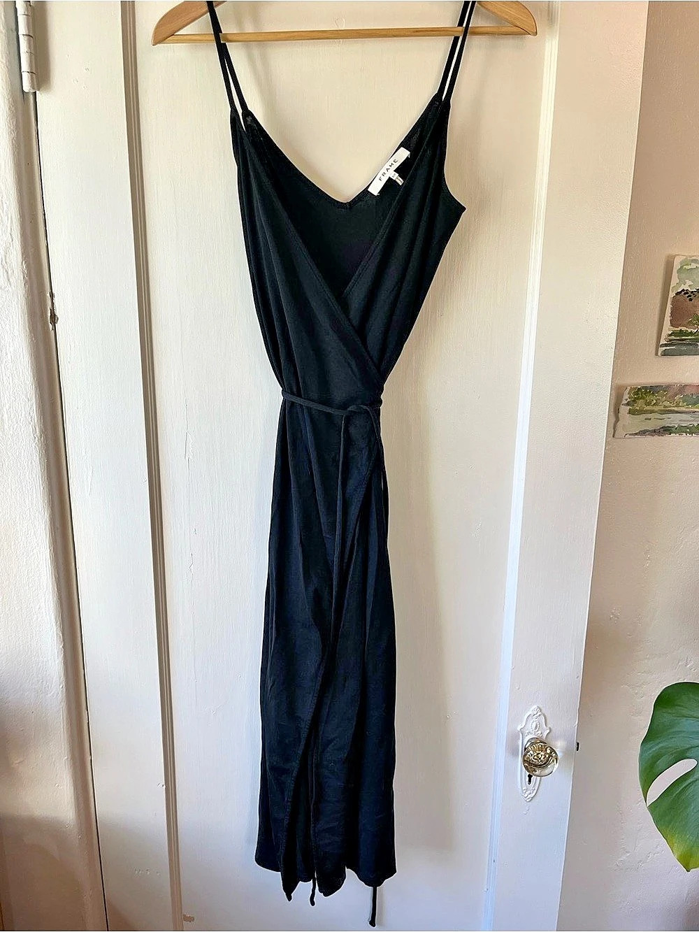 FRAME Morgan Knit Dress Wrap Maxi Dress Black Size Small - Picture 2 of 5